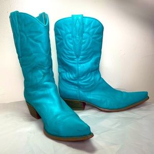Vintage GUESS reworked turquoise painted leather cowboy boots